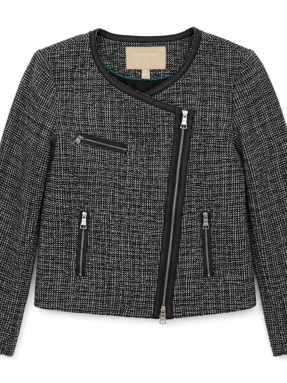 Banana Republic Tweed Moto Jacket Black White Size 4
